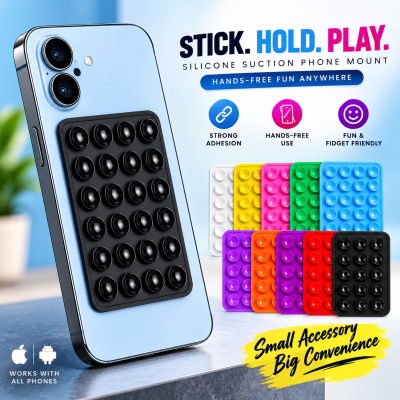 Silicone Suction Phone Case Mount – Adhesive Anti-Slip Mobile Phone Holder for iPhone & Android, Hands-Free Mirror Mount for Vlogging, Selfies & Fidget Toy (8x5.5cm)
